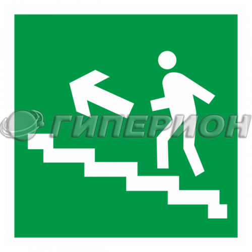 Е16 Направление к эвакуационному выходу по лестнице вверх влево (левосторонний)